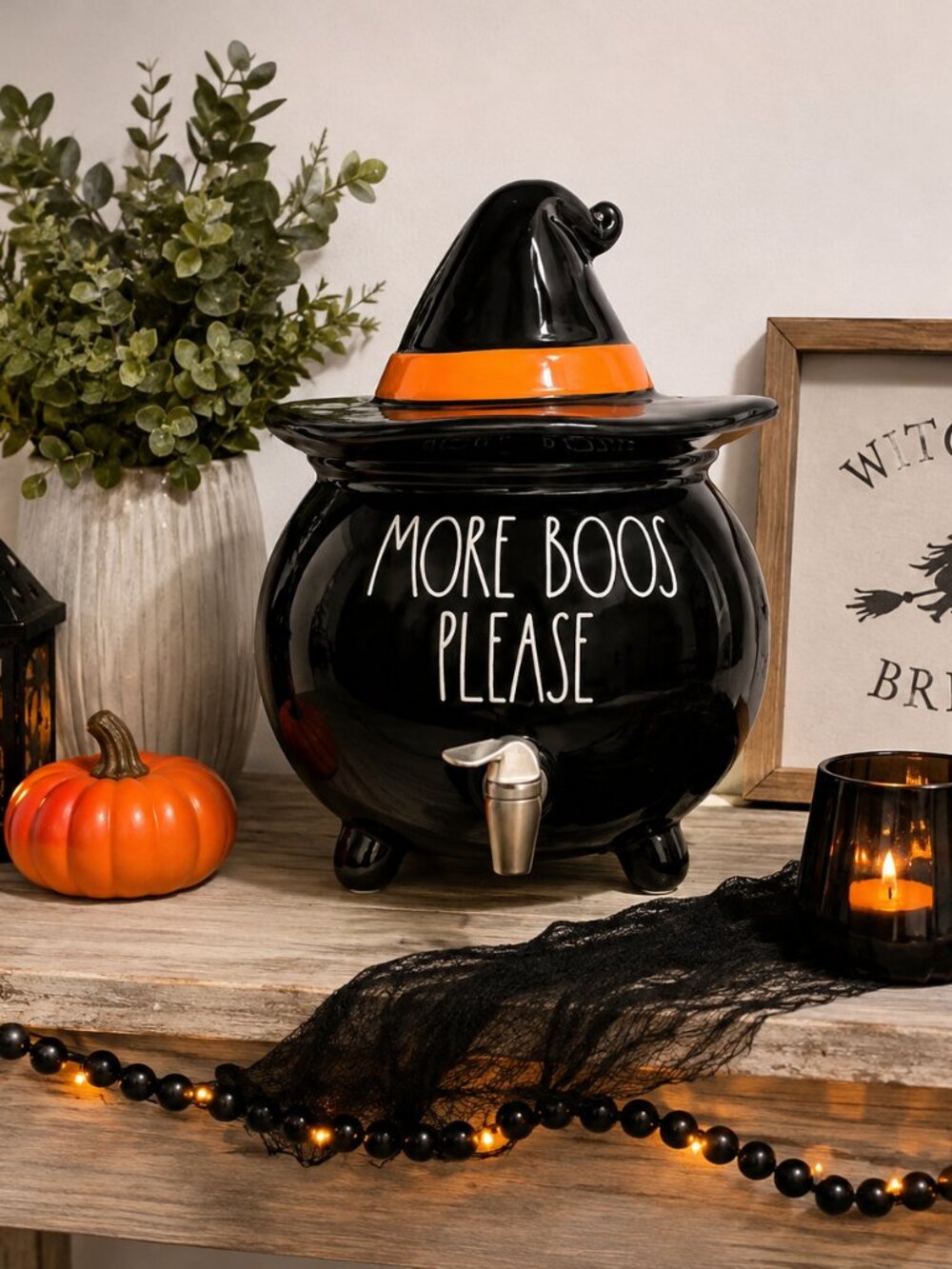 Rae Dunn More Boos Please Cauldron Drink Dispenser Witch Hat NWT